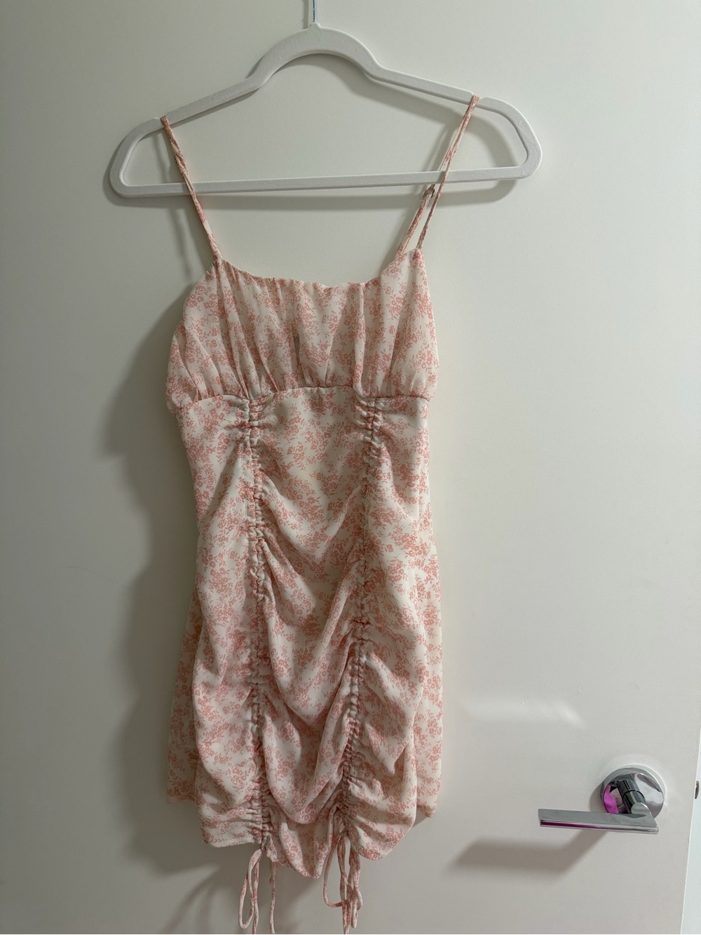 Princess Polly Pink Floral Ruched Spaghetti Strap Mini Dress
